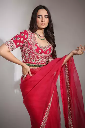 Haseena Cherry Red Organza Saree