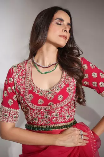 Haseena Cherry Red Organza Saree