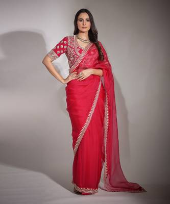 Haseena Cherry Red Organza Saree 5