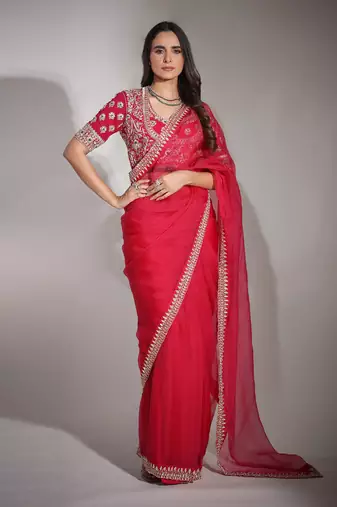 Haseena Cherry Red Organza Saree