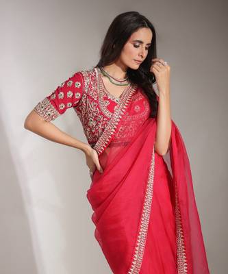 Haseena Cherry Red Organza Saree 6
