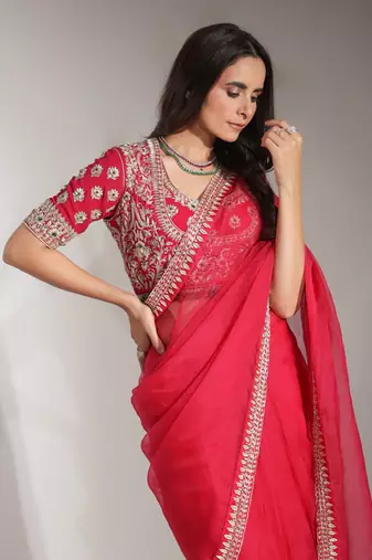 Haseena Cherry Red Organza Saree