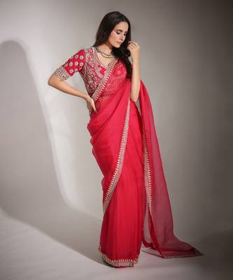 Haseena Cherry Red Organza Saree 7