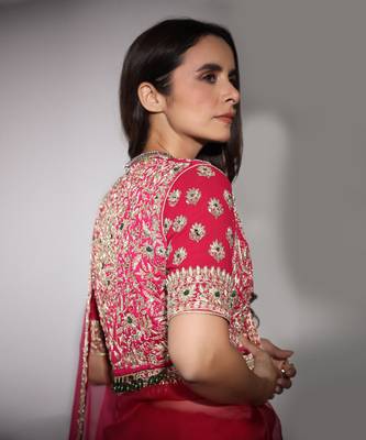 Haseena Cherry Red Organza Saree 8