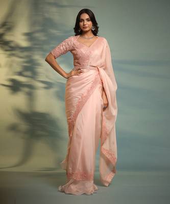 Haseena Blush Pink Moti Work Ruffle Saree 1