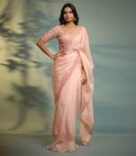 Haseena Blush Pink Moti Work Ruffle Saree