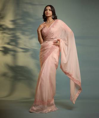 Haseena Blush Pink Moti Work Ruffle Saree 2