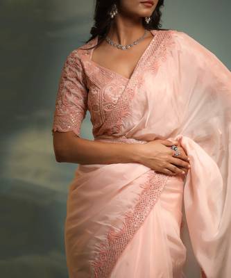 Haseena Blush Pink Moti Work Ruffle Saree 6