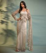 Haseena Frost Grey Ruffle Saree & Wrap Blouse Set