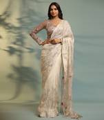Haseena Ivor-Grey Swirl Jaal Saree Set