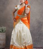 Shivangi Teenage Girls Orange Twin Mango Half Saree | Langa Davani