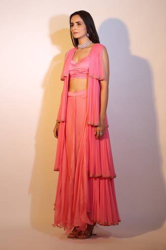 Haseena Tier Jacket 3 Pc. Set In Bubblegum Pink