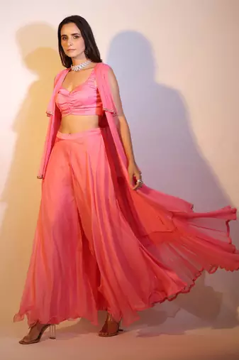 Haseena Tier Jacket 3 Pc. Set In Bubblegum Pink