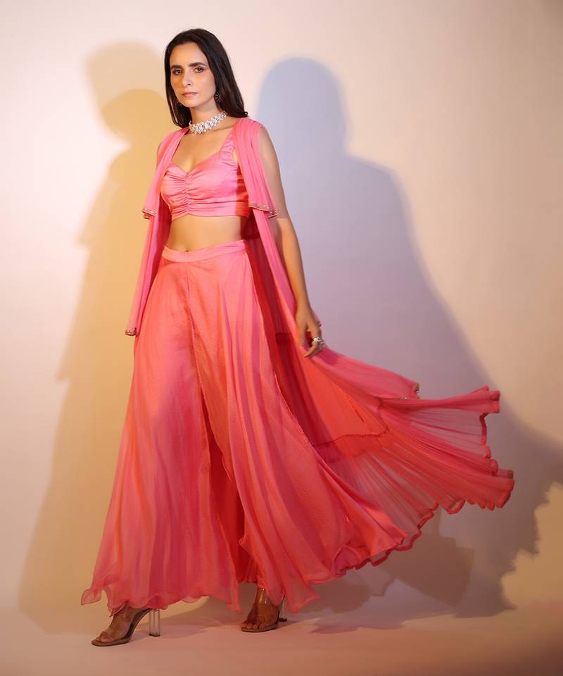 Haseena Tier Jacket 3 Pc. Set In Bubblegum Pink