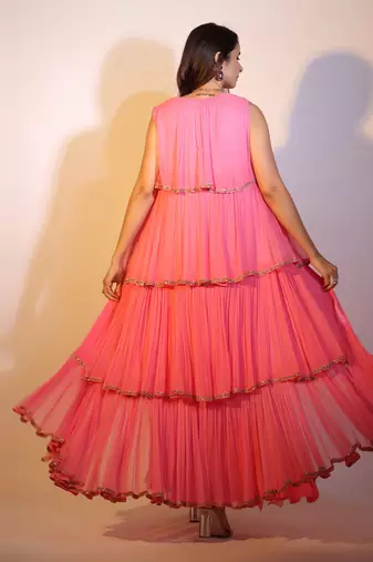 Haseena Tier Jacket 3 Pc. Set In Bubblegum Pink