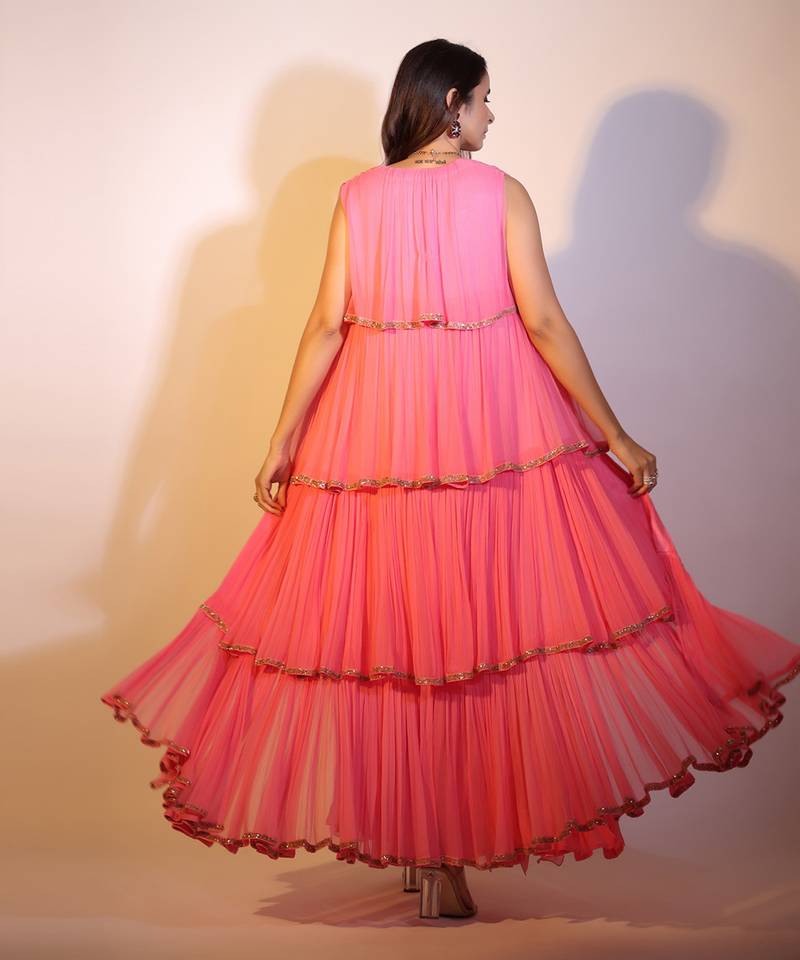 Haseena Tier Jacket 3 Pc. Set In Bubblegum Pink