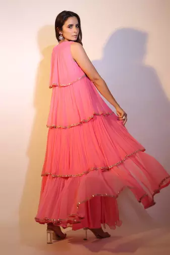 Haseena Tier Jacket 3 Pc. Set In Bubblegum Pink