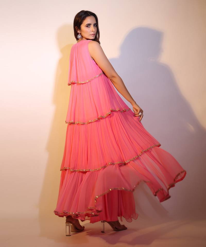 Haseena Tier Jacket 3 Pc. Set In Bubblegum Pink