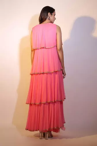 Haseena Tier Jacket 3 Pc. Set In Bubblegum Pink