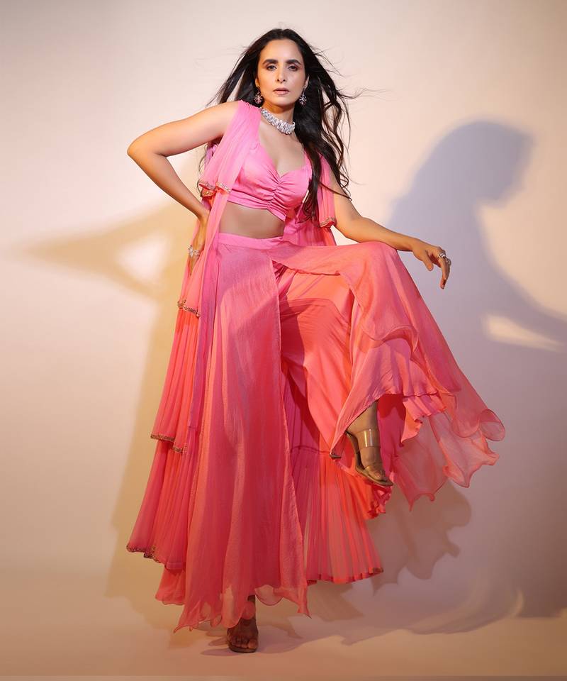 Haseena Tier Jacket 3 Pc. Set In Bubblegum Pink