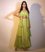 Haseena Tier Jacket 3 Pc. Set In Pear Green