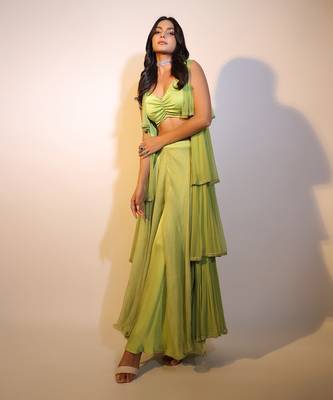 Haseena Tier Jacket 3 Pc. Set In Pear Green 3