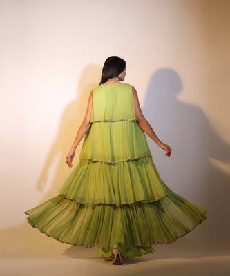 Haseena Tier Jacket 3 Pc. Set In Pear Green 7