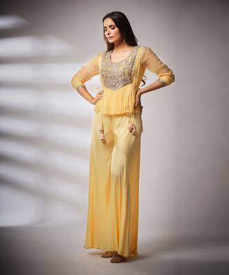 Haseena Folk Co-Ord Set In Butter Cream Yellow 1