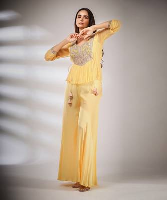 Haseena Folk Co-Ord Set In Butter Cream Yellow 2