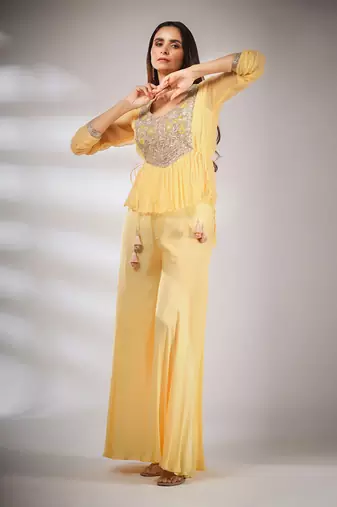 Haseena Folk Co-Ord Set In Butter Cream Yellow