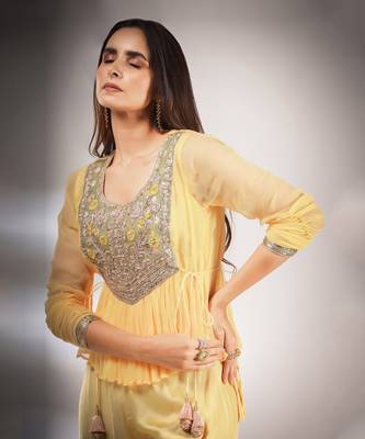 Haseena Folk Co-Ord Set In Butter Cream Yellow 3