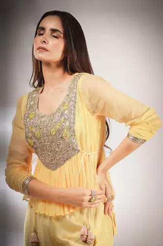 Haseena Folk Co-Ord Set In Butter Cream Yellow