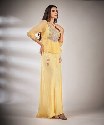 Haseena Folk Co-Ord Set In Butter Cream Yellow 5
