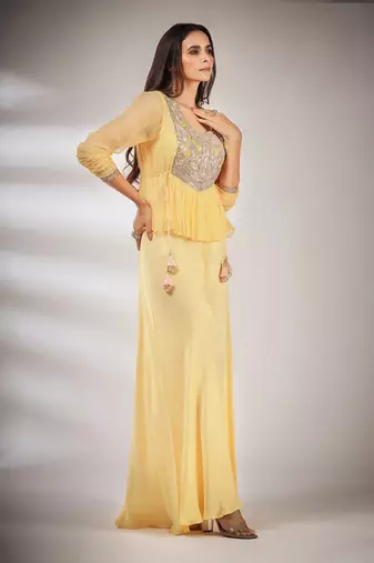Haseena Folk Co-Ord Set In Butter Cream Yellow