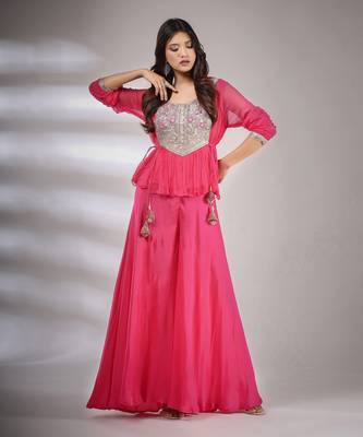 Haseena Folk Co-Ord Set In Hot Pink 1