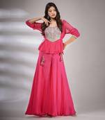 Haseena Folk Co-Ord Set In Hot Pink