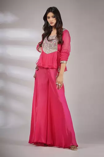 Haseena Folk Co-Ord Set In Hot Pink
