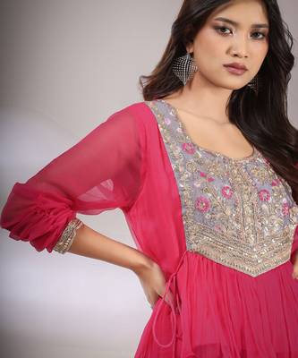 Haseena Folk Co-Ord Set In Hot Pink 3