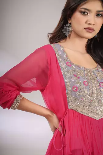 Haseena Folk Co-Ord Set In Hot Pink