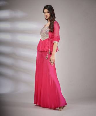 Haseena Folk Co-Ord Set In Hot Pink 4