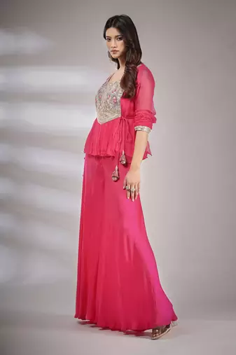 Haseena Folk Co-Ord Set In Hot Pink