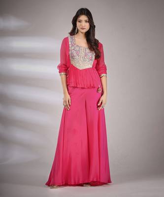 Haseena Folk Co-Ord Set In Hot Pink 5
