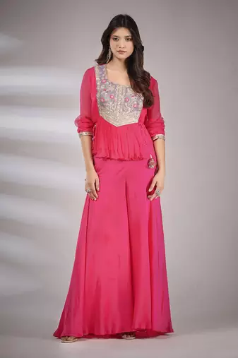 Haseena Folk Co-Ord Set In Hot Pink