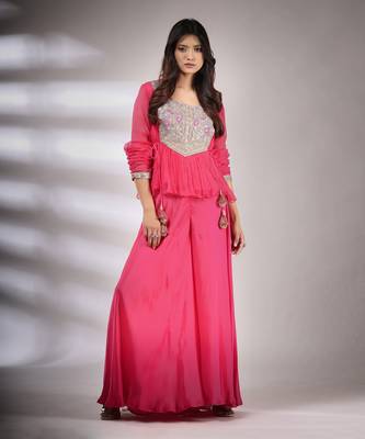 Haseena Folk Co-Ord Set In Hot Pink 6