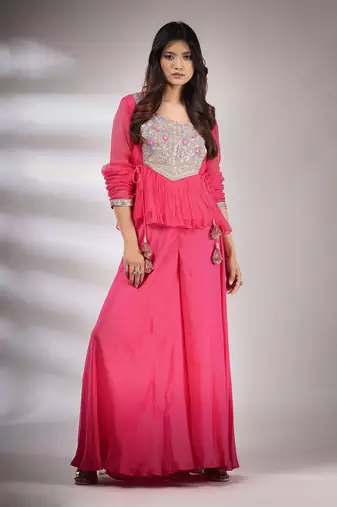 Haseena Folk Co-Ord Set In Hot Pink