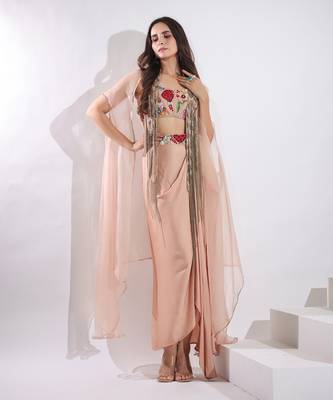 Haseena Caramel Brown Drape Skirt Set 1