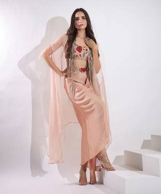 Haseena Caramel Brown Drape Skirt Set 2