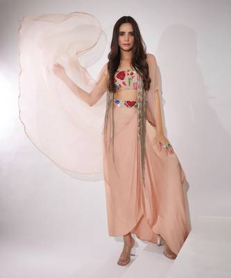 Haseena Caramel Brown Drape Skirt Set 3