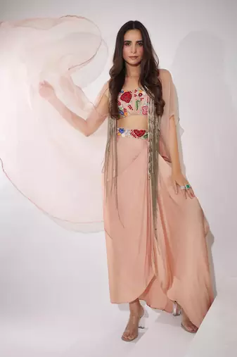 Haseena Caramel Brown Drape Skirt Set
