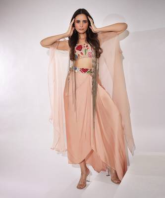 Haseena Caramel Brown Drape Skirt Set 4